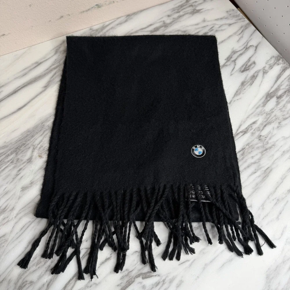 BMW Scarf Black Made In Germany Acrylic Wool Blend Knit car Logo 60x12